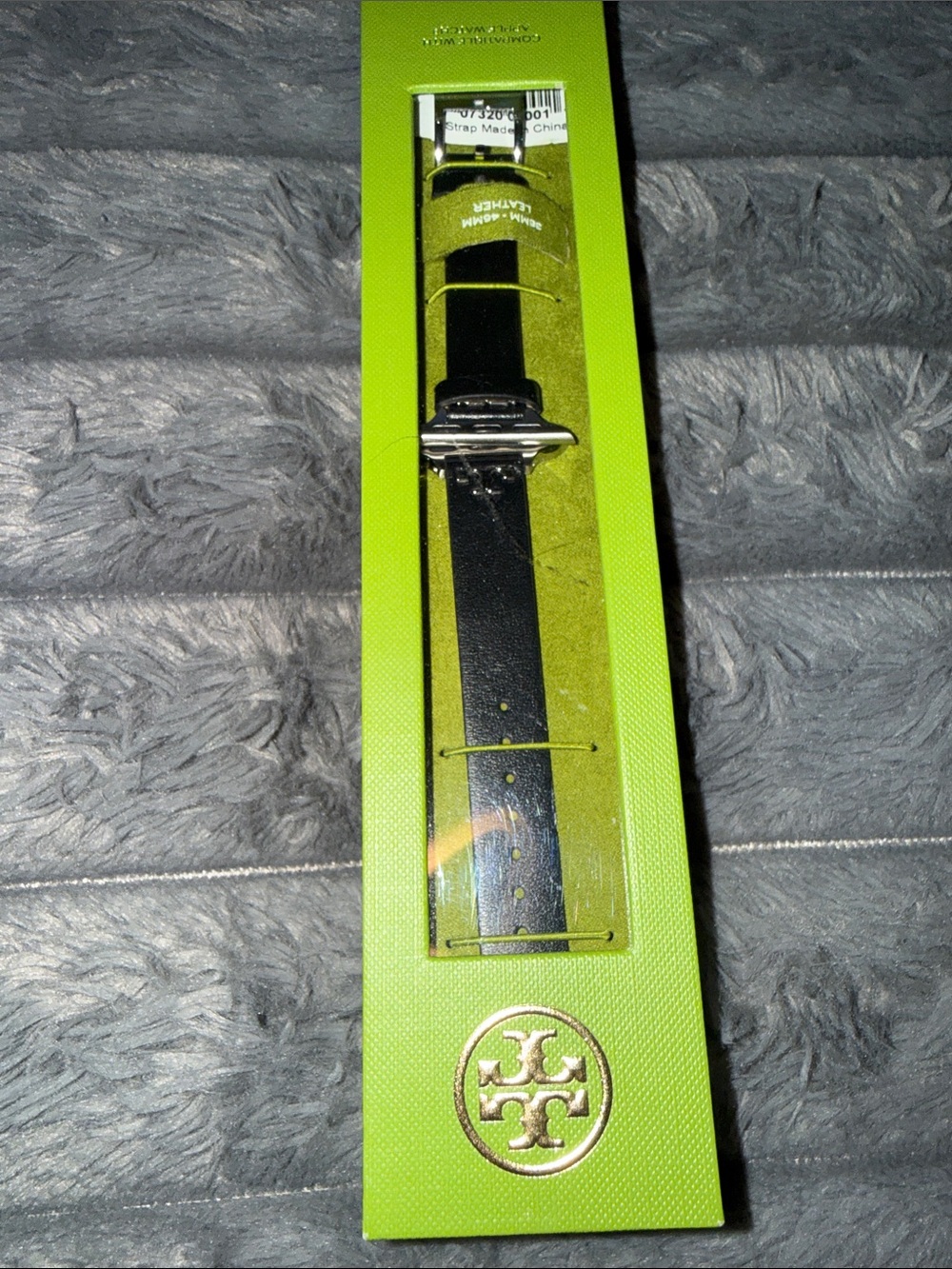 New Tory Burch Black Leather Watch Strap with silver Buckle